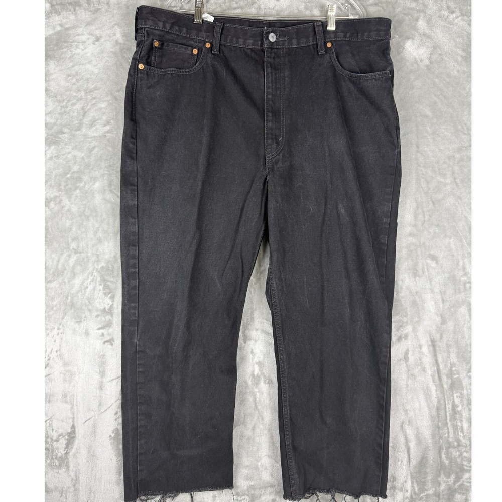 Levi Strauss 550 Mens Black Denim Jeans Relaxed Fit Frayed Hem Size 42x28